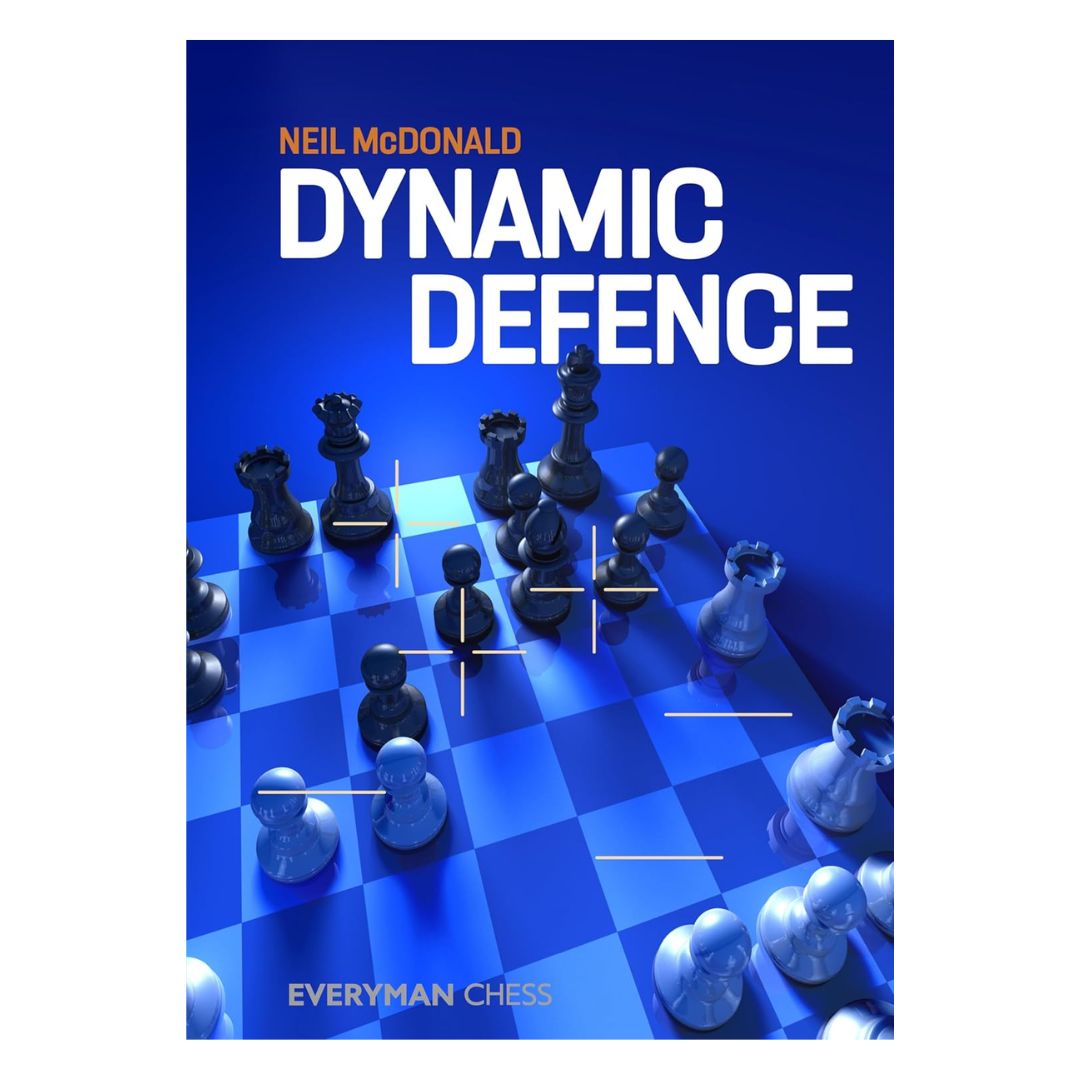 Forside af skakbogen "Dynamic Defence" af Neil McDonald – en guide til præcist og effektivt forsvar i skak.