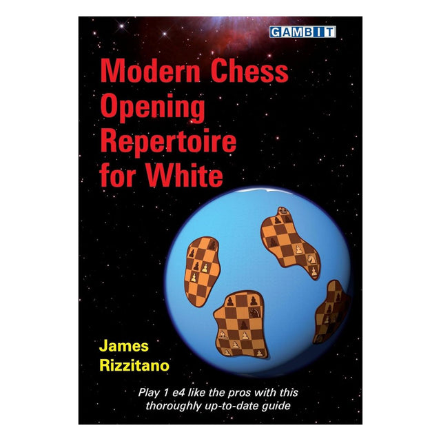 Forside af "Modern Chess Opening Repertoire for White" af James Rizzitano – et dynamisk åbningsrepertoire med 1.e4.