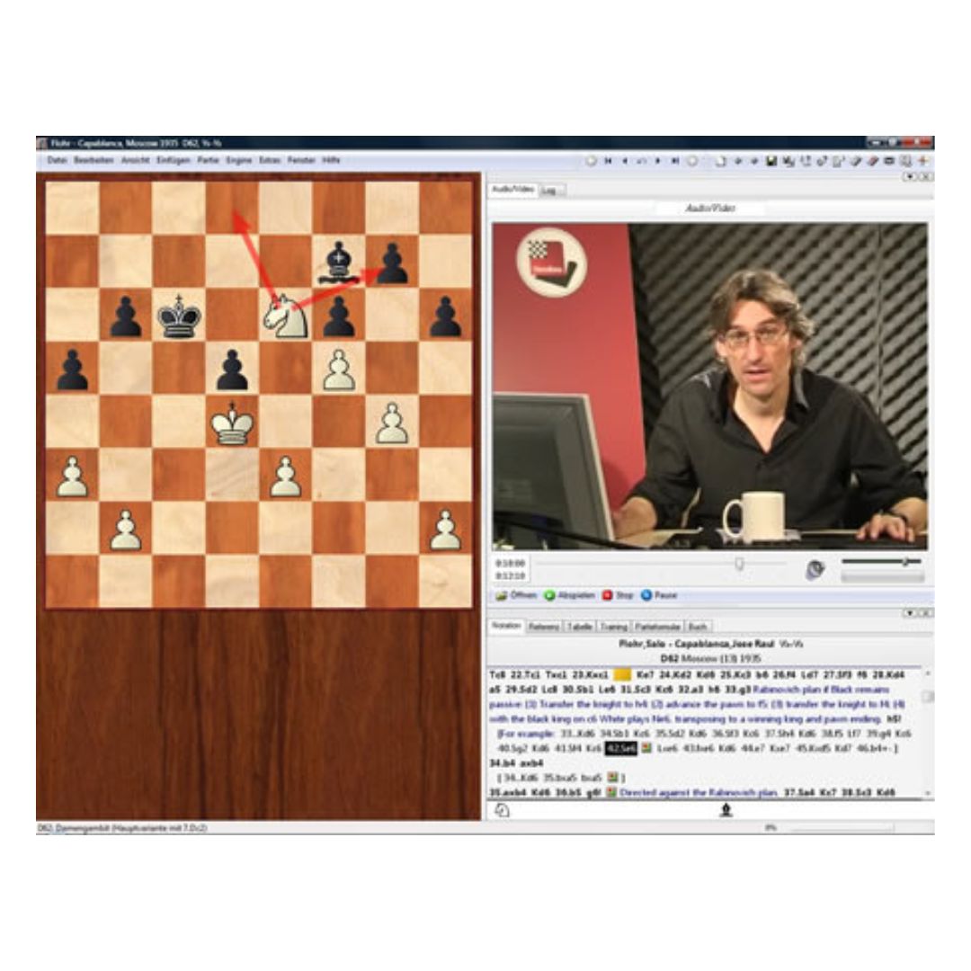 dvd til download af chessbase med fokus på fremhæve forskellen med springeren og løberen i et skakspil