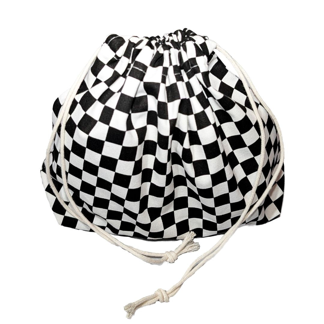 Skakternet brikpose til opbevaring af skakbrikker - fyldt og sammensnøret