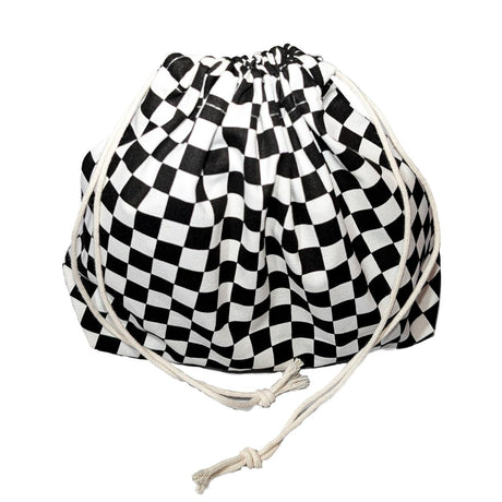 Skakternet brikpose til opbevaring af skakbrikker - fyldt og sammensnøret