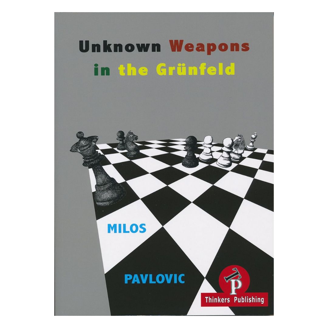 Forsiden af bogen "The Modernized Grunfeld Defence" af GM Milos Pavlovic med et repertoire til sort mod 1.d4.