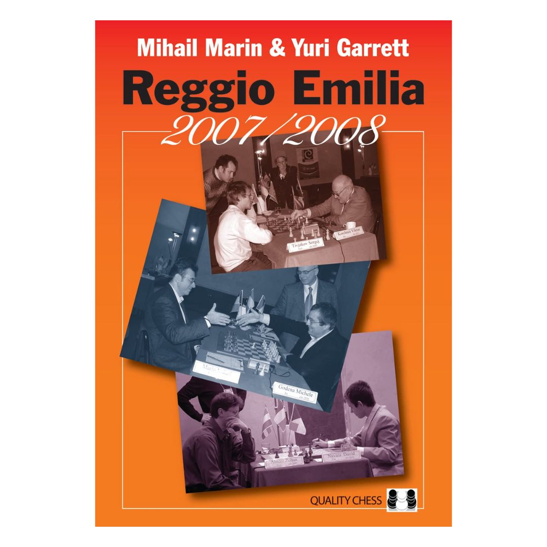 Bogforside til Reggio Emilia – 50-års jubilæumsbog med analyser og billeder fra den italienske stormesterturnering.