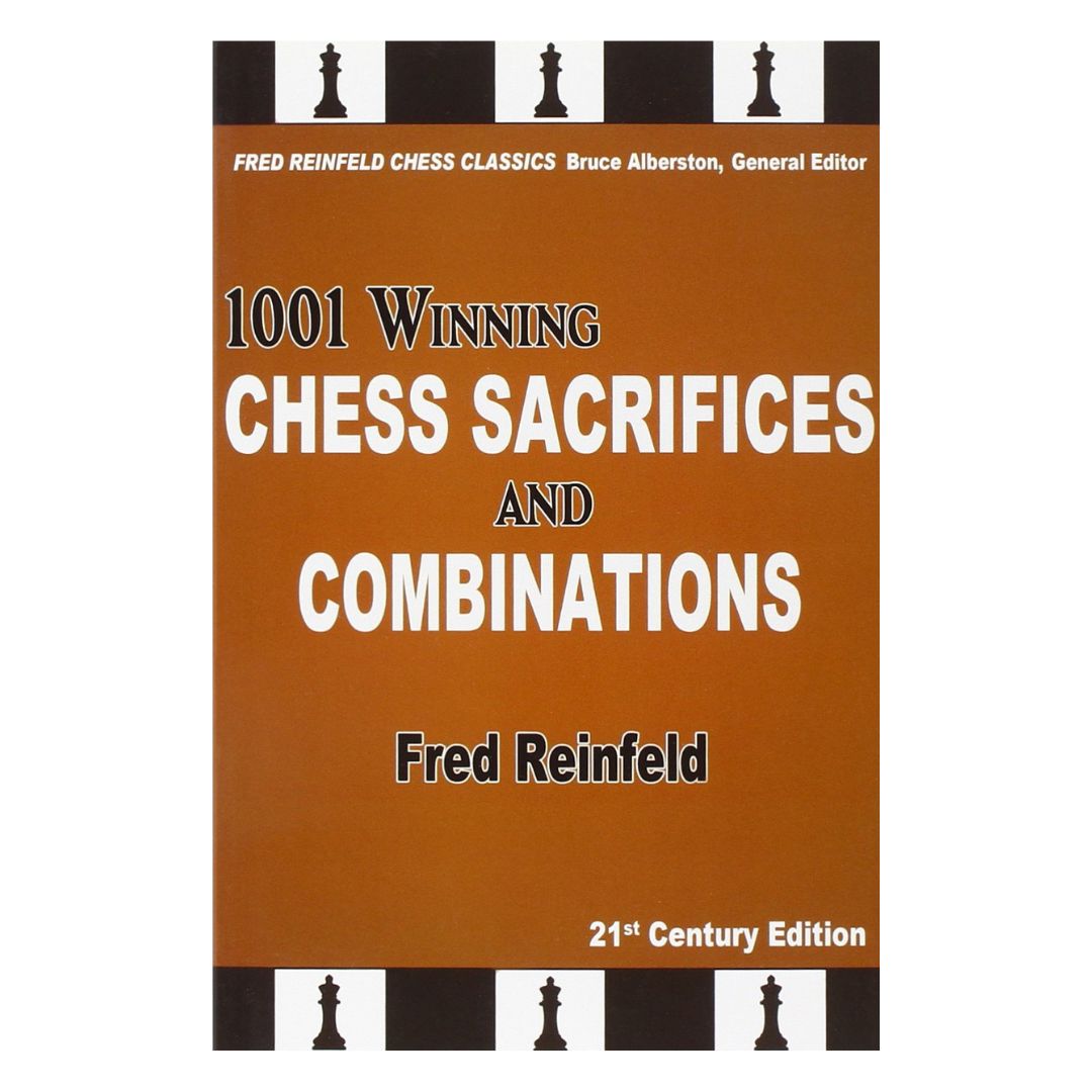 Forside af "1001 Winning Chess Sacrifices and Combinations" af Fred Reinfeld – en guide til taktiske skakmønstre.