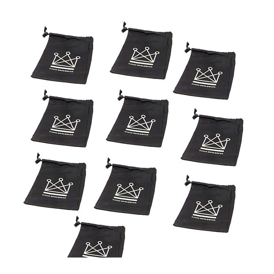 10 stofposer i stærk bomuld med dansk skoleskaks logo trykt på og smart lås til at holde posen lukket