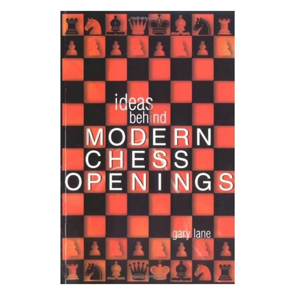 Bogomslag til "Ideas Behind the Modern Chess Openings", der viser et skakbræt set fra siden med hvide og sorte brikker stillet op.