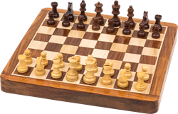 Flot håndlavet magnetisk indisk skakspil i træ 25,5 x 25,5