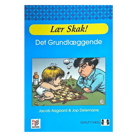 Lær skak det grundlæægende er en bog i lyseblåt omslag forfattet af den danske stormester Jacob Aagaard solgt i skakshoppen