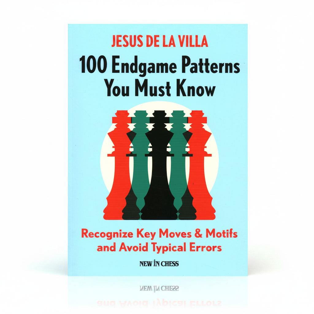Forsiden af 100 Endgame Patterns You Must Know af Jesus de la Villa – en skakbog, der lærer de vigtigste slutspilsmønstre for at forbedre praktisk spil og reducere fejl.