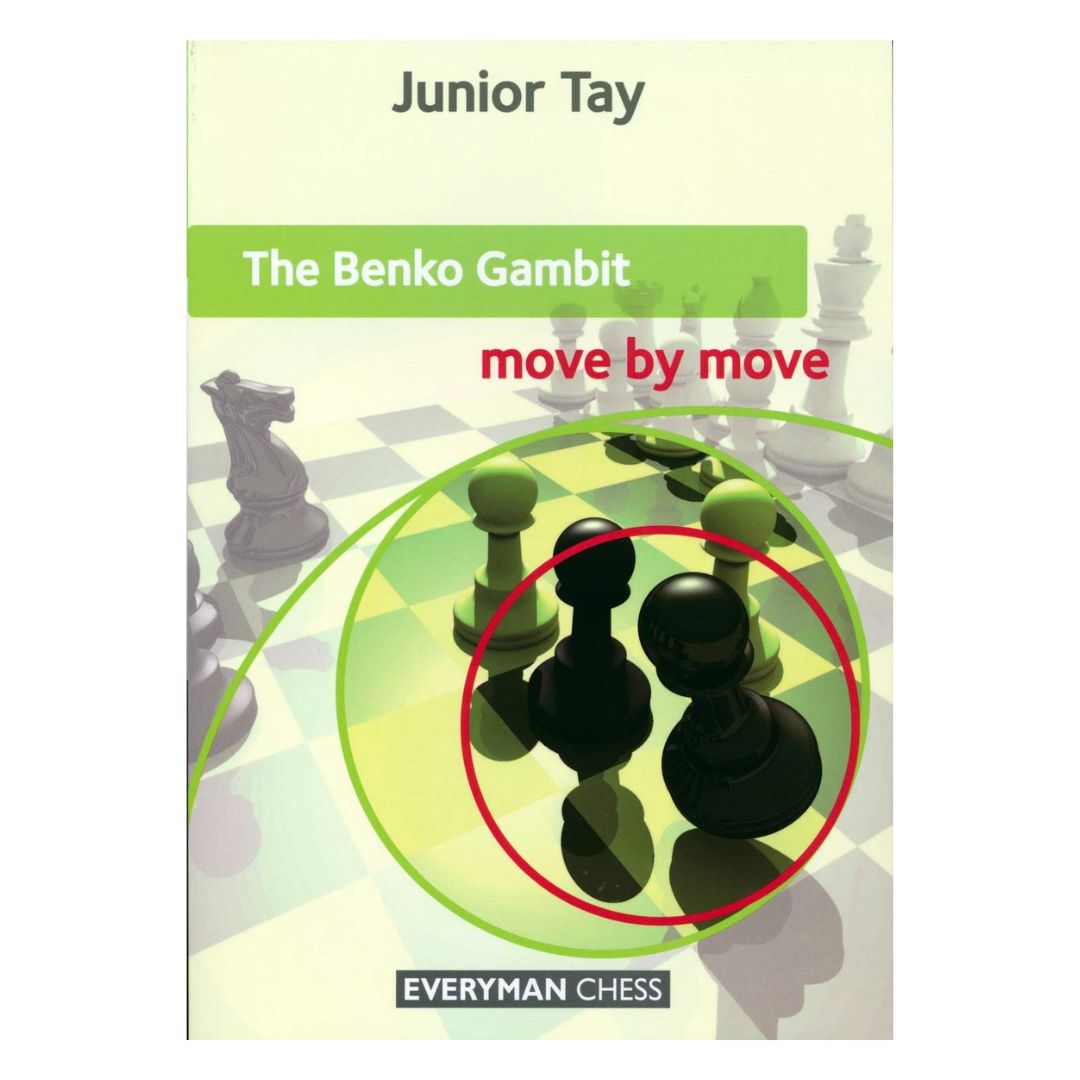 Forsiden af The Benko Gambit af Junior Tay – en skakbog, der tilbyder et praktisk repertoire for sort i Benko-gambitten med fokus på strategiske planer og langvarigt pres.