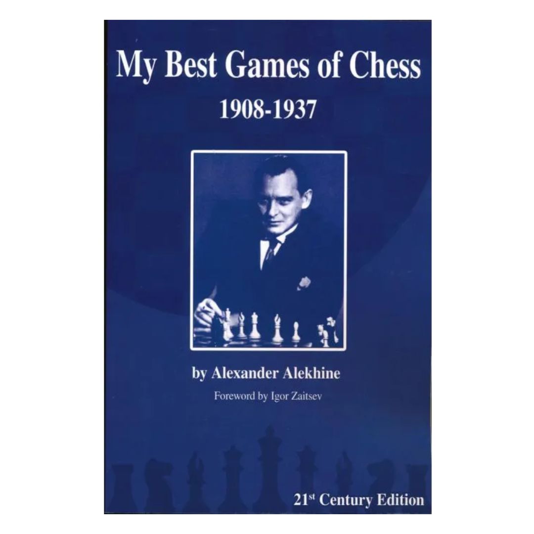 Forside af "Alexander Alekhine – My Best Games of Chess 1908-1937" – en klassisk partisamling i moderne udgave.