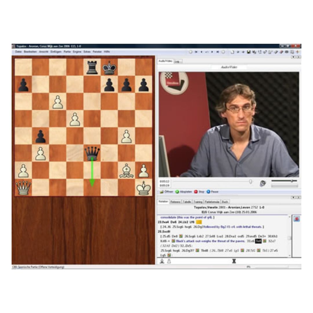 Daniel King på webcam i fritztrainer serien af chessbase der spiller tårn mod løber i et skakspil