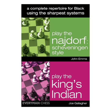 Forside af “Play the Najdorf / Play the King's Indian” – en åbningsbog med to sorte repertoirer i én samlet udgivelse.
