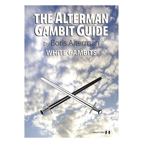Bogforside med hvide skyer på himlen og teksten the alterman gambit guide  der handler om hvide gambitter i skakspillet bl.a. dronninggambit