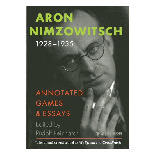 Forsiden til skakbogen og stormesteren Aron Nimzowitsch fyldt med annoterede skakpartier og historier om en af skakhistoriens største