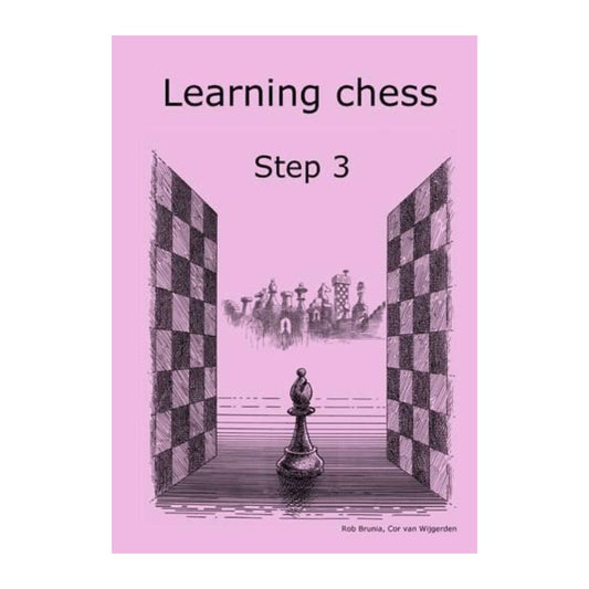 I det flotte lyserøde hæfte med titlen learning chess step 3 kan den viderekommende skakspiller øve sig i at sætte skakmat