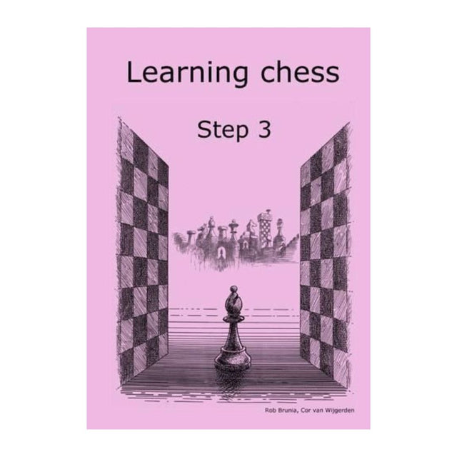I det flotte lyserøde hæfte med titlen learning chess step 3 kan den viderekommende skakspiller øve sig i at sætte skakmat