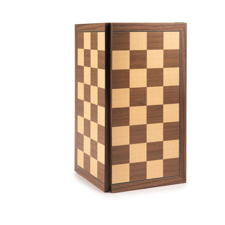 Skakbræt der står op og er let klappet sammen som står stabilt og produceret i Spanien for Ferrer Chessboards