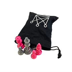 Staunton-skakbrikker pink/sølv - 94 mm. med pose og skakregler